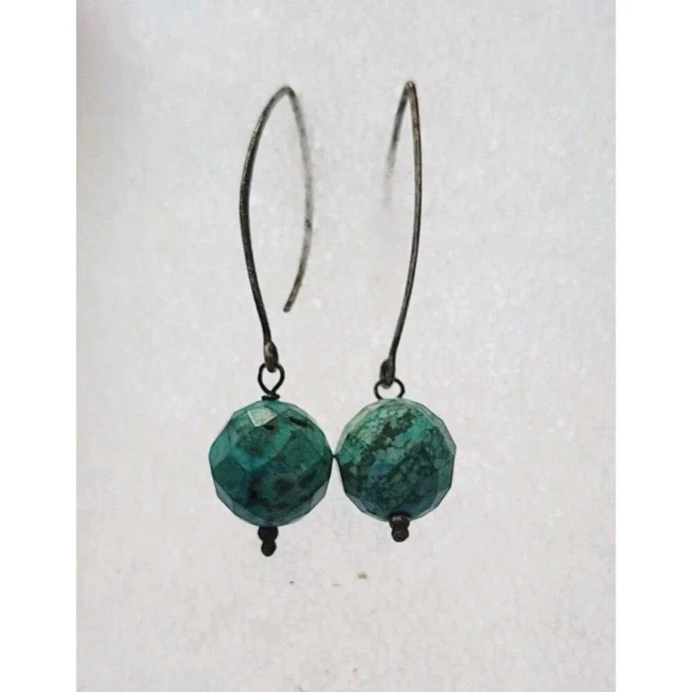 Signed SSD 925 Turquoise Bead Hook Earrings